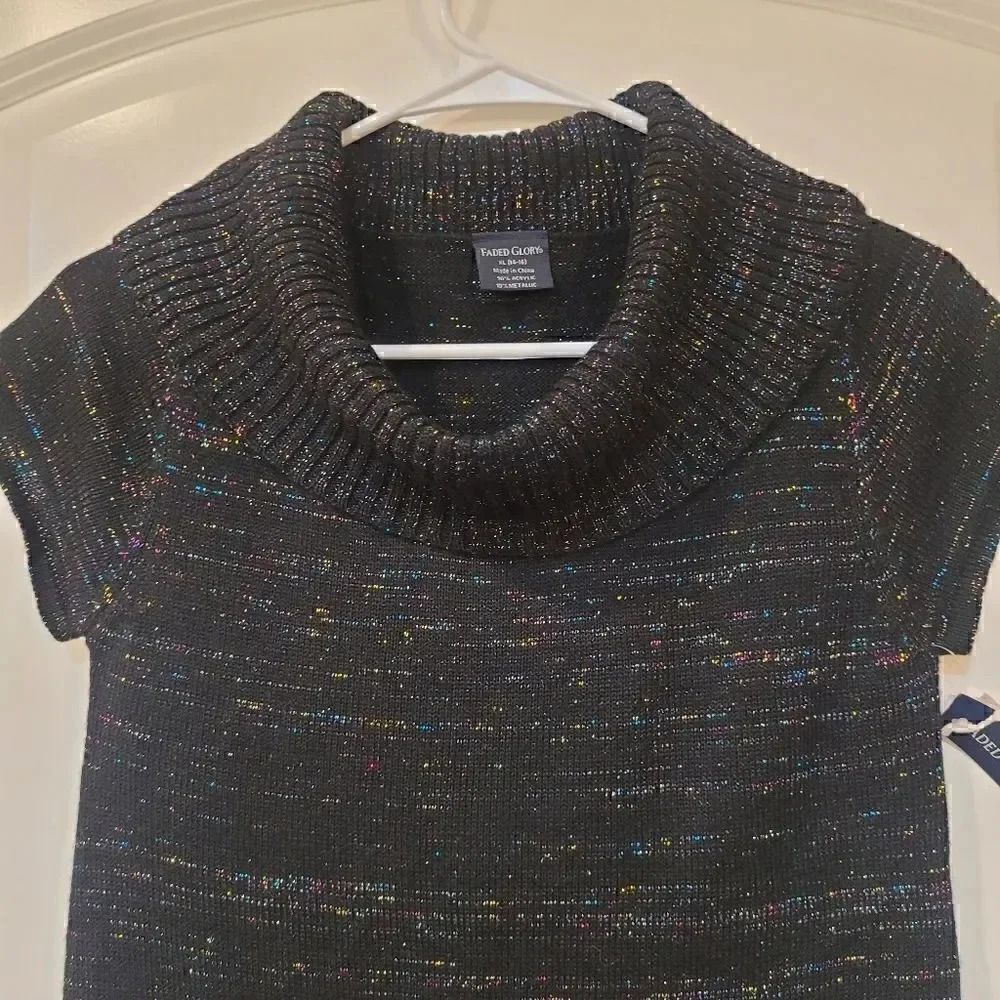 Faded Glory Girl's Black Knit Multi-Color Metallic Cowl Sweater Dress NEW NWT - Picture 4 of 8